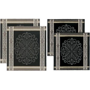 DDDDD 2 Keukendoeken & 2 Theedoeken Rozet Grijs